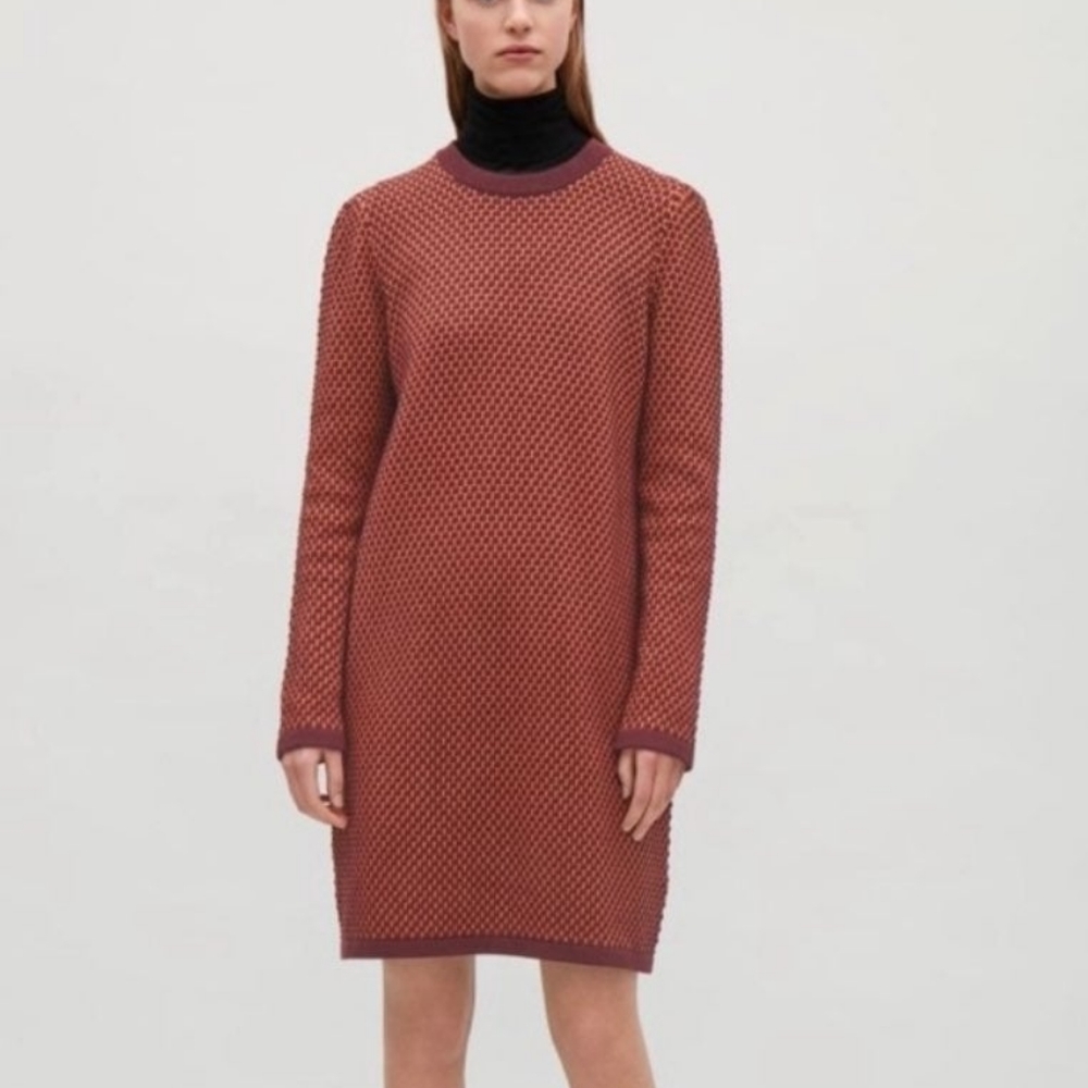 COS Raised Knit Long Sleeve Dress Orange Plum XS